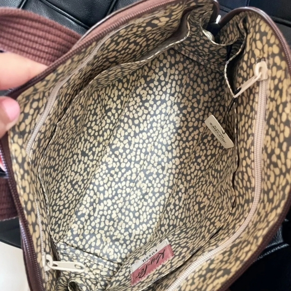 Fossil White Blue Orange Flower Purple Tote Bag Leather Trim 💜 - Picture 8 of 10